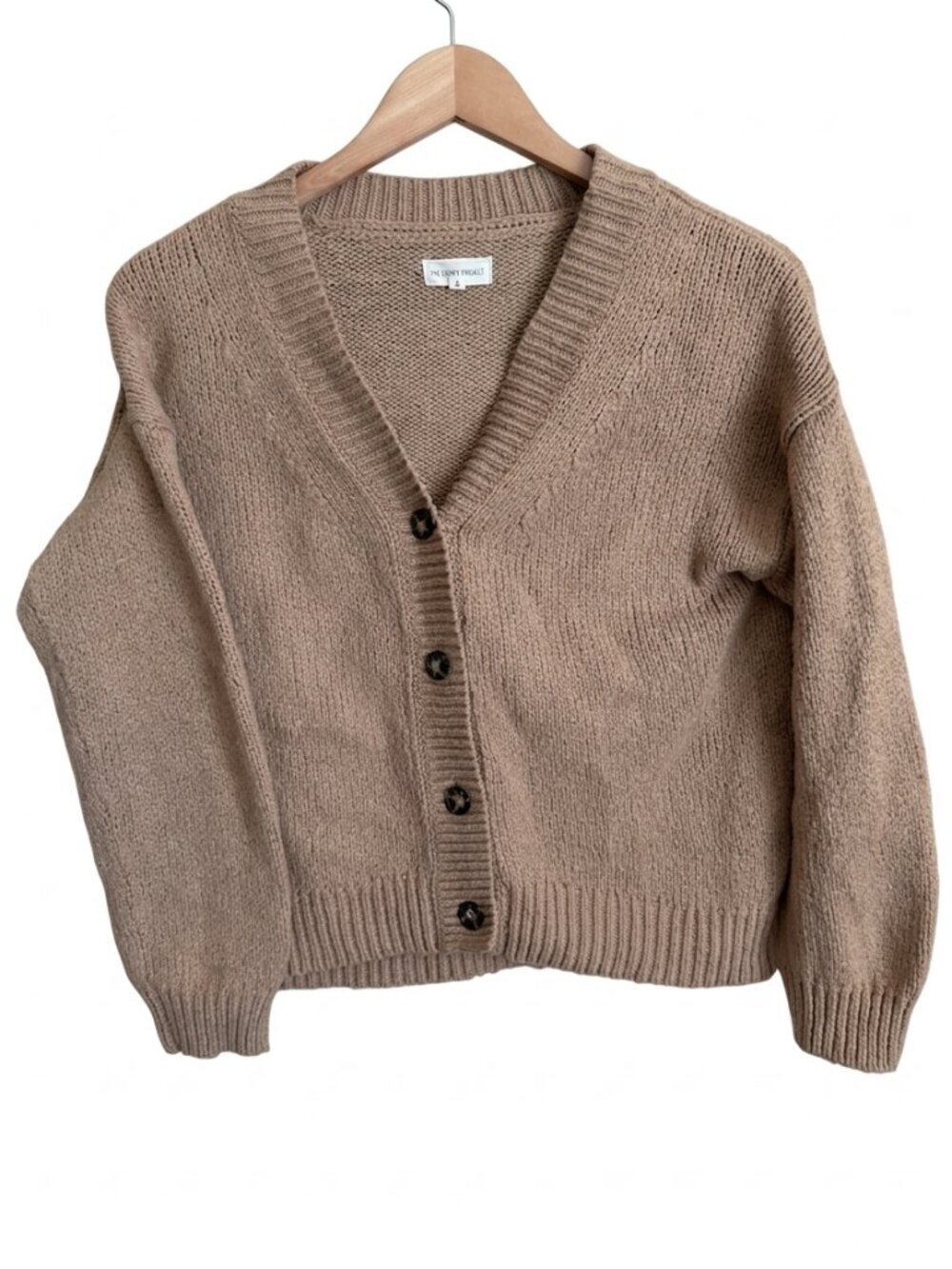 Lou & Grey Wool Alpaca Blend Cardigan Sweater XS Brown V-Neck Button Front